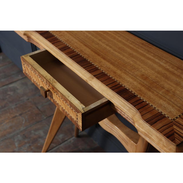Mid-Century Italian Console Table in Chestnut and Zebrano, 1950 For Sale - Image 9 of 18