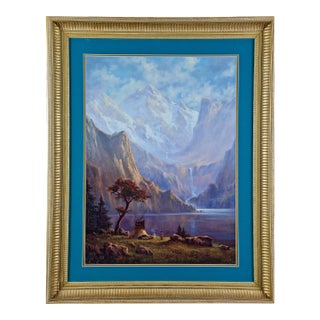 Native American Camp by a Lake & Waterfall, Limited Edition Signed Hartwig Print For Sale