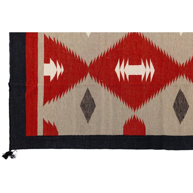 9x12 Modern Navajo-Inspired Wool Flat-Weave Rug in Terracotta & Cream For Sale - Image 10 of 10