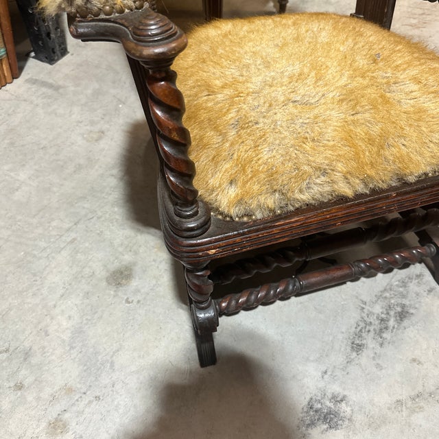 Brown Vintage Faux Fur Barley Twist Rocking Chair For Sale - Image 8 of 12