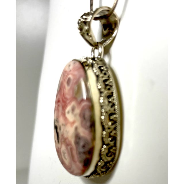 Contemporary Ankara Pink Pseudomorph Agate Necklace Encased in Sterling Silver For Sale - Image 3 of 7