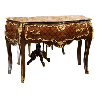 Midnight Opulence – French-Inspired Commode With Marble Top, Hand-Gilded Accents & Ornate Details For Sale