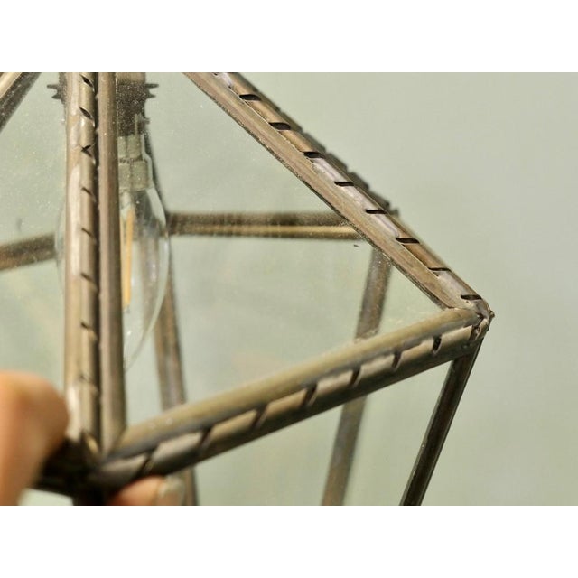 Metal Arts and Crafts Brass and Glass Hall Lantern For Sale - Image 7 of 8