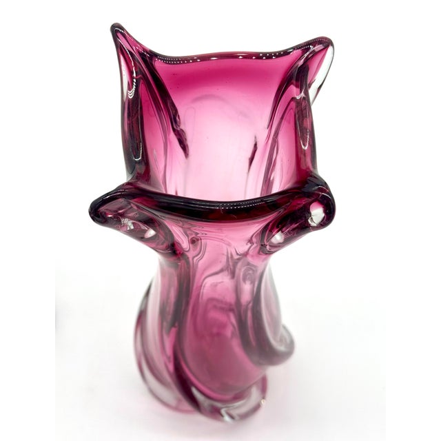A dramatic Mid-Century Canadian art glass vase, strongly attributed to Chalet Artistic Glass, circa 1960s–1970s. Standing...