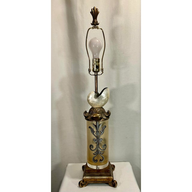 Vintage Palm Beach Regency Gilt Nautilus Seashell Column Table Lamp For Sale - Image 4 of 12