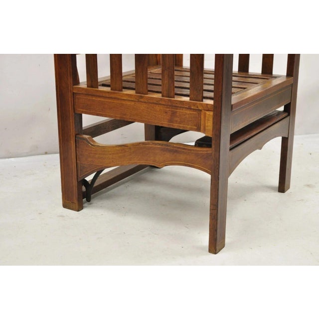 Brown Antique Edwardian Mahogany Mechanical Reclining Slatted Morris Lounge Arm Chair For Sale - Image 8 of 12