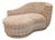 Vintage Post Modern Plinth Base Beige Tweed Fabric Chaise Sofa Lounge Chair For Sale