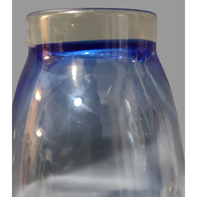 Glass Mid-Century-Modern Mediterranean Blue Hand-Blown Art Glass Vase For Sale - Image 7 of 8