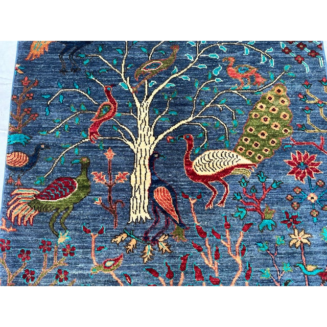 Textile Slate Blue Persian Peacock Tree of Life Hand-Knotted Wool Rug - 3'3" X 5'0 For Sale - Image 7 of 11