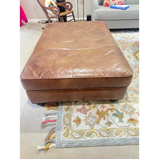 Restoration Hardware Restoration Hardware Lancaster Leather Ottoman For Sale - Image 4 of 5