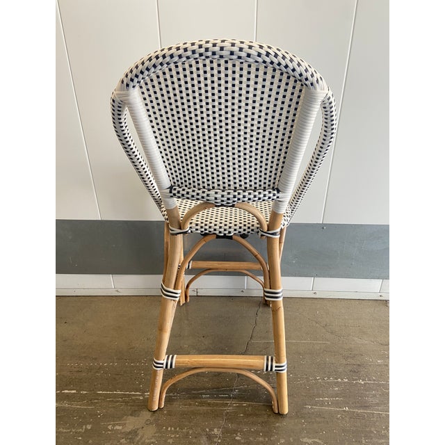 French Parisian Bistro Style Rattan Counter Height Stool, Black & White