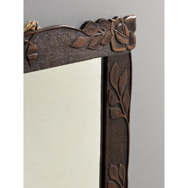 Brown Antique Hand-Carved Wall Mirror with Floral Roses, 1890s For Sale - Image 8 of 17
