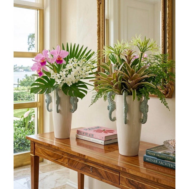 2000 - 2009 Pair of Italian Glazed Ceramic Seahorse Vases For Sale - Image 5 of 6