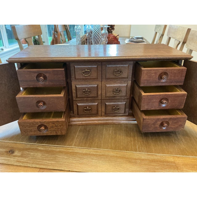 Mid-Century Modern Vintage Mid-Century Japanese Wooden Jewelry Armoire Chest - 12 Drawer Face 8 Drawers For Sale - Image 3 of 10