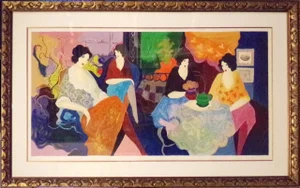 Itzchak Tarkay "Small Talk" Hand Signed Framed Serigraph Fine Art,