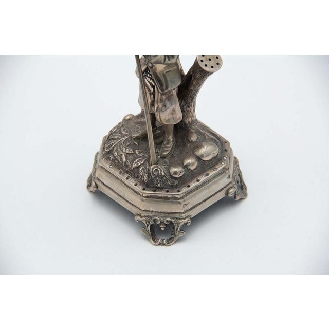 Silver Toothpick Holder with Figure of Shepherd with Flute and Staff, in Good conditions.