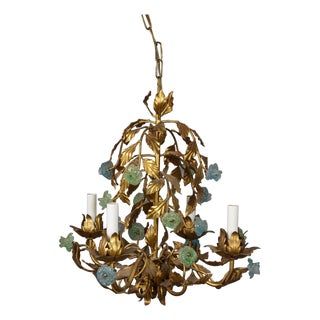 1970s Italian Hollywood Regency Florentine Murano Glass 4 Light Candlestick Chandelier For Sale