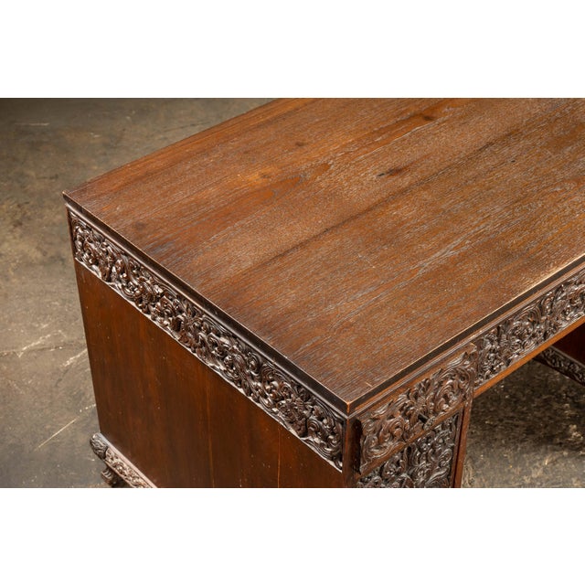 Hand-Carved Indonesian Floral Kneehole Desk For Sale In Chicago - Image 6 of 16