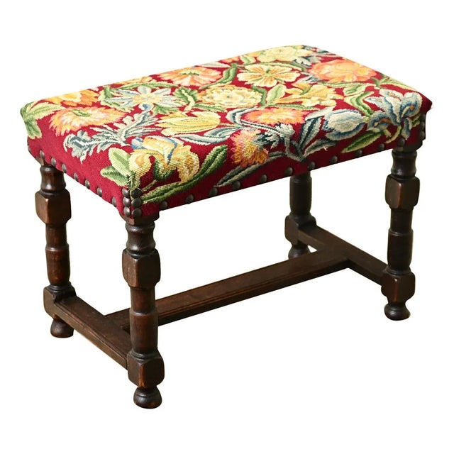 French 19th Century Oak & Needlepoint Stool For Sale - Image 9 of 9