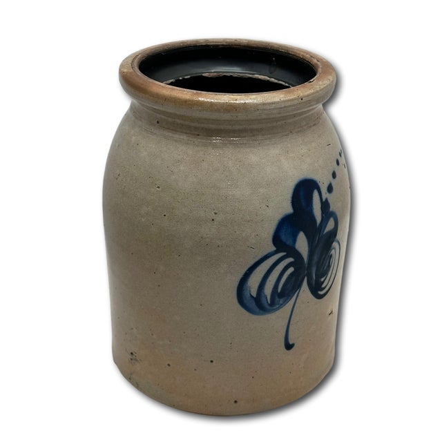 Ceramic Hard to Find Small 1 Gallon Size Antique American Blue Decorated Stoneware Butter Churn - Circa Mid 1800s For Sale - Image 7 of 18
