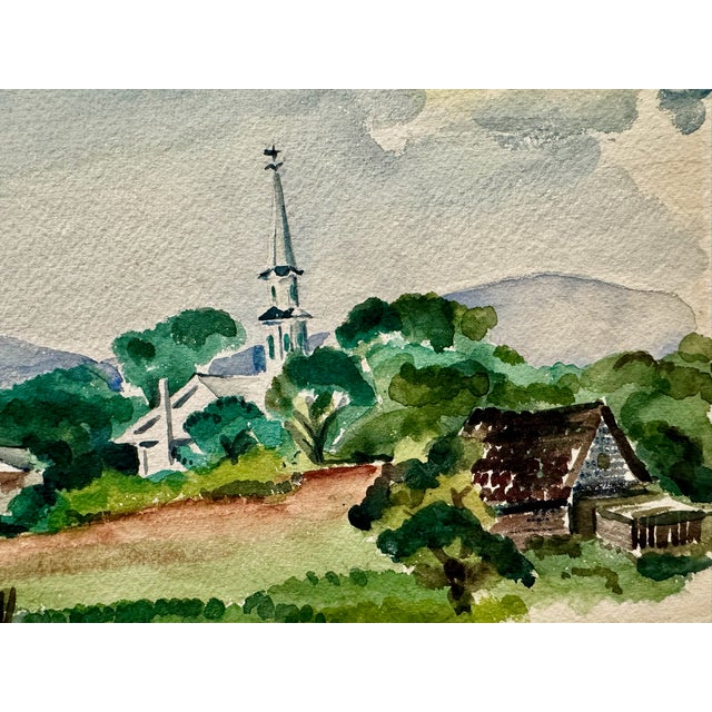 Rustic Henry Emil Salloch Original Watercolor on Paper Rural Village, 1941. For Sale - Image 3 of 7