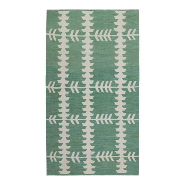 Green Modern Handmade Kilim Rug 2'11" X 4'9" For Sale