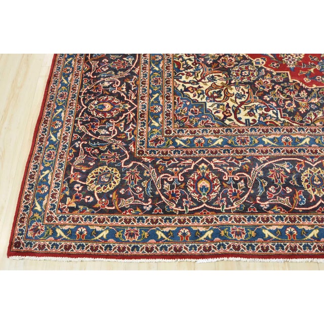 Kashan Rug 9'8'' X 12'9'' Red Wool Vintage Traditional Hand-Knotted Carpet For Sale - Image 10 of 12