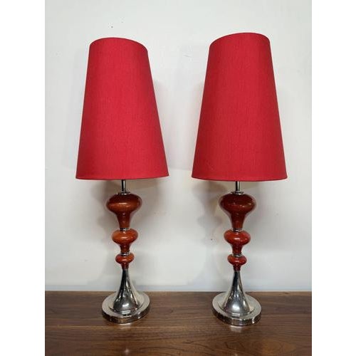 Vintage Chrome and Red Venus Lamps, 1980s, Set of 2 For Sale - Image 3 of 5