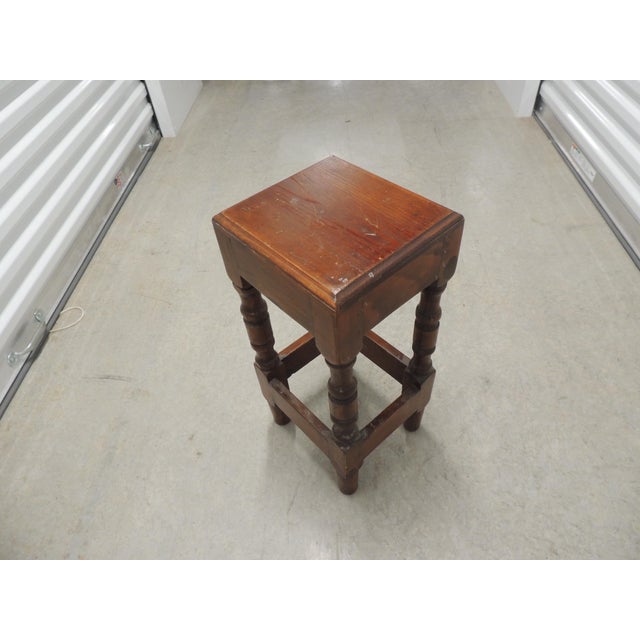 Vintage Square Petite Turned Wood Stand or Stool - Wabi Sabi For Sale - Image 4 of 5