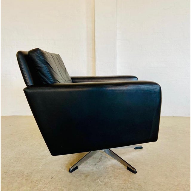Vintage Danish Black Leather Swivel Chair by Georg Thams For Sale - Image 11 of 18