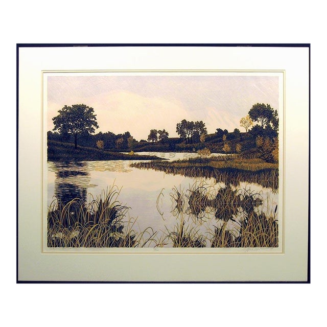 Gordon Mortensen "Autumn Sunset" Signed Woodcut Reduction Art Submit Best Offer! For Sale