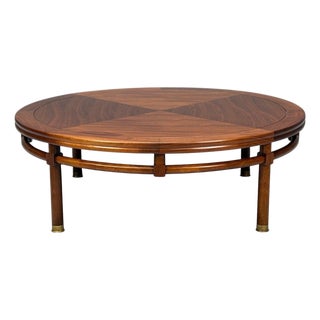 t.h. Robsjohn-Gibbings, Round Coffee Table, Brass, Walnut, Usa, 1960s For Sale