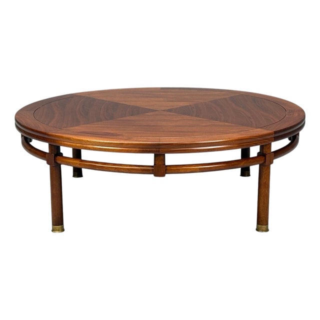 t.h. Robsjohn-Gibbings, Round Coffee Table, Brass, Walnut, Usa, 1960s For Sale