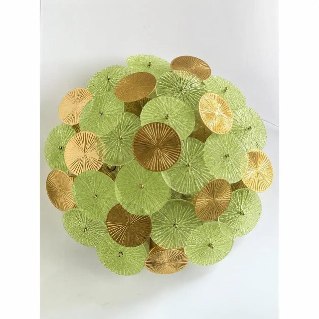 Green Water-Lily Brass and Murano Glass Sputnik Flush Mount by Simoeng for Simoeng For Sale - Image 4 of 7