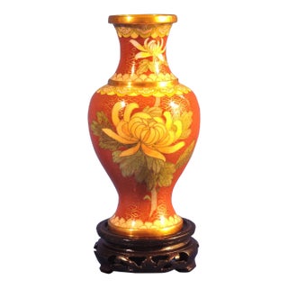 Late 20th Century Jingdezhen Imperial Cloisonne Enamel on Brass Fertility Vase With Pedetsal Stand For Sale