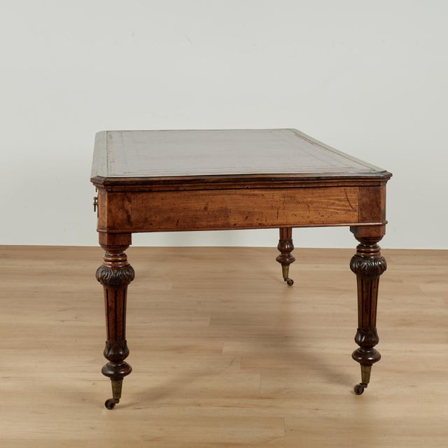 Antique English Leather Top Partners Desk or Library Table For Sale - Image 16 of 16