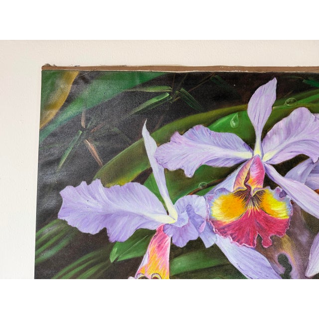 2000's Ashrami Tropical Orchids Oil on Canvas Painting – Signed, Unframed For Sale In Miami - Image 6 of 11