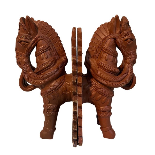 Vintage Asian Hand-Crafted Terracotta Horse Bookends - Pair Add a bold architectural presence to your home library,...