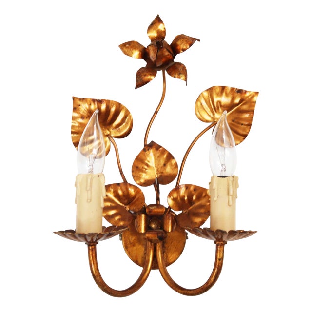 Florentine Hollywood Regency Wall Lamp, Italy, 1970s For Sale