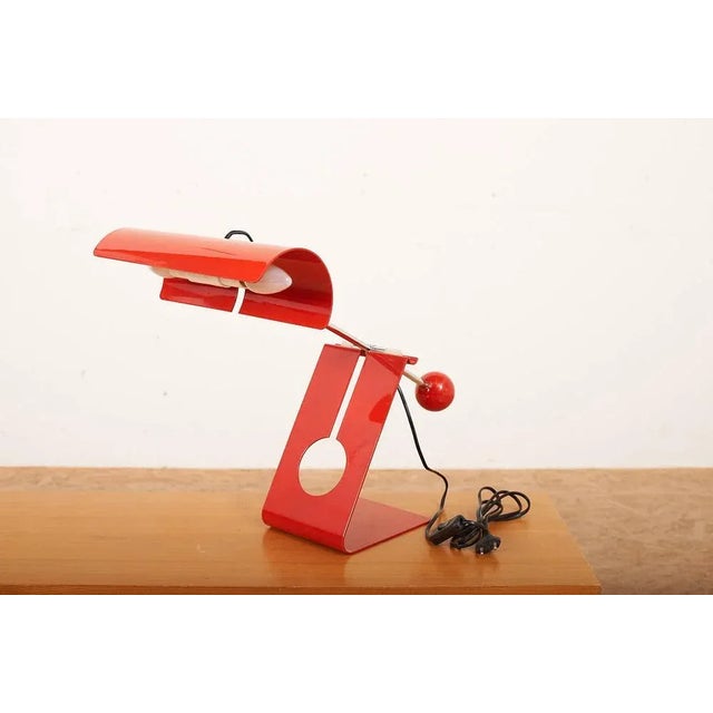 Table Lamp with Picchio Woodpecker Base in Sheet Metal Red & Frame Steel Tube Chrome by Mauro Martini for Fratelli Martini, 1976 For Sale - Image 10 of 10