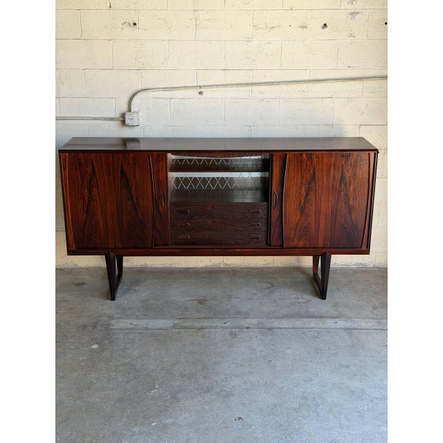 Rosewood Highboard Sideboard Cabinet With Sculptural Base Crafted in Denmark 1960s For Sale In Los Angeles - Image 6 of 10