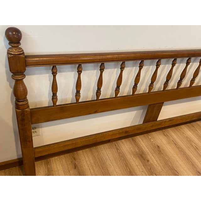 Heywood Wakefield King Headboard. Spindle design. Beautiful burnishing on wood finish, yet your may want to touch up areas...