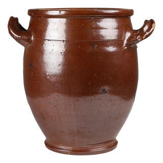 Large Glazed Brown Ceramic Pot, Belgium, 1800s For Sale