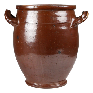 Large Glazed Brown Ceramic Pot, Belgium, 1800s
