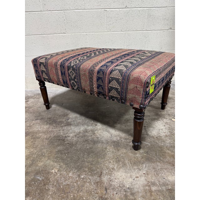 Vintage Boho Custom Kilim Ottoman For Sale - Image 4 of 9