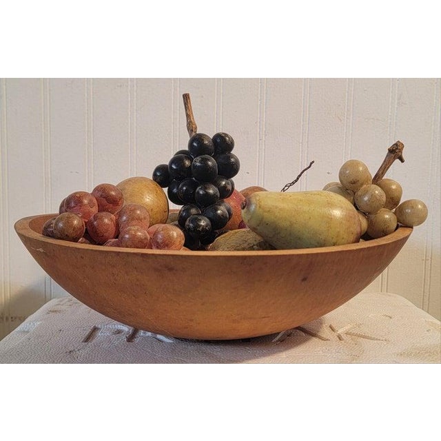 Folk Art 19Thc Butter Bowl W/ Collection of 17 Pcs. Of Alabaster Fruit For Sale - Image 3 of 6