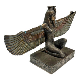 Egyptian Goddess Brass Tabletop Sculpture of Winged Deity Iris For Sale