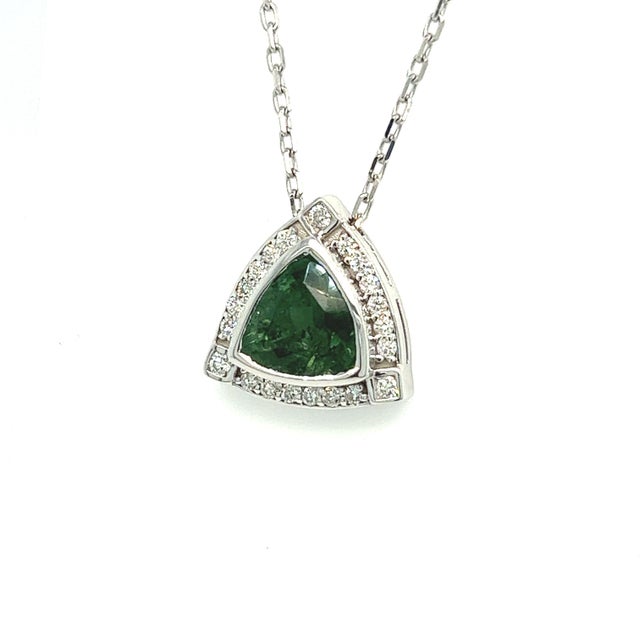 Metal Natural Tourmaline Diamond Pendant Necklace 17" 14k W Gold 2.49 TCW Certified For Sale - Image 7 of 14