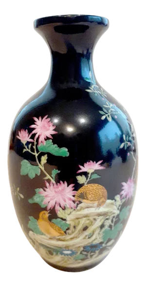 Late 19th Century Chinese Porcelain Black Glazed Bird, Flower and Poem Vase