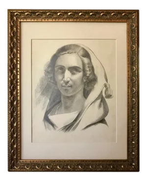 Antique Original French Drawing of a Woman 19th Century